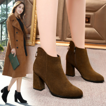 Autumn and winter New short boots female thick heel high heel Chelsea leather Martin boots pointed womens boots short tube naked boots