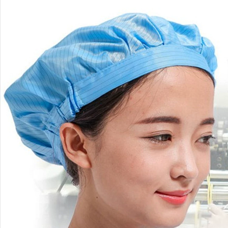 Mũ tròn làm việc chống tĩnh điện Mũ tròn vô trùng chống bụi Mũ xưởng thực phẩm Mũ tròn sạch Mũ nữ công nhân sọc. mũ trùm đầu con sâu trùm đầu y tế