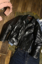 (Thorns) American vintage black tea core horse leather 1930 leather jacket jacket