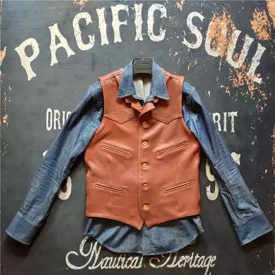 Heavy Italian Tuscan tanned goatskin RRL style Western denim style leather vest