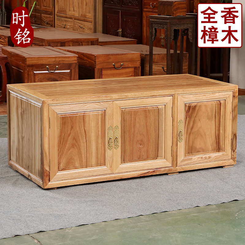 Front-Opening All-Camphor Wood Three-Door Top Cabinet, All-Solid Camphor Wood Box, All-Solid Wood Balcony Bay Window Cabinet, Storage Cabinet