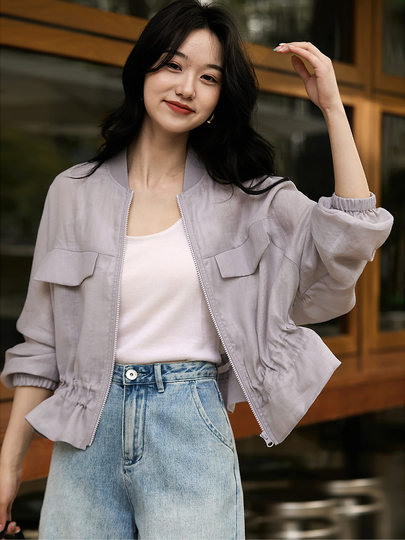 小雪自留『小森林』笑涵甄选25春夏苎麻英伦复古飞行员休闲外套の