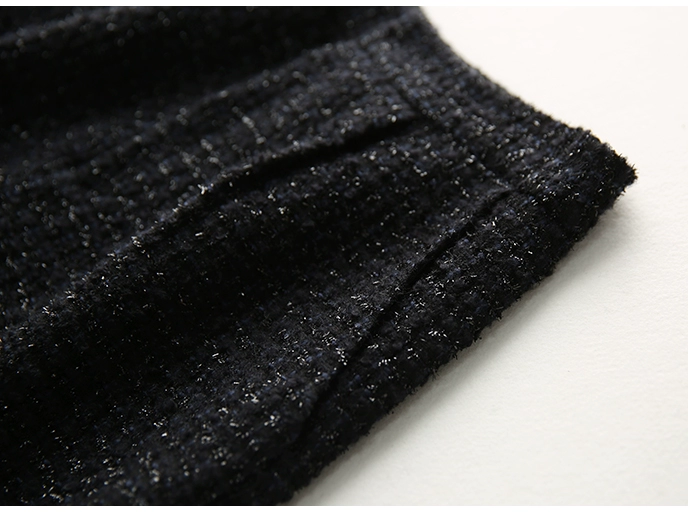 [KZ193994AG] 笑 涵 tw Tweed cổ điển với lụa kim loại len là quần short eo cao chữ A mỏng