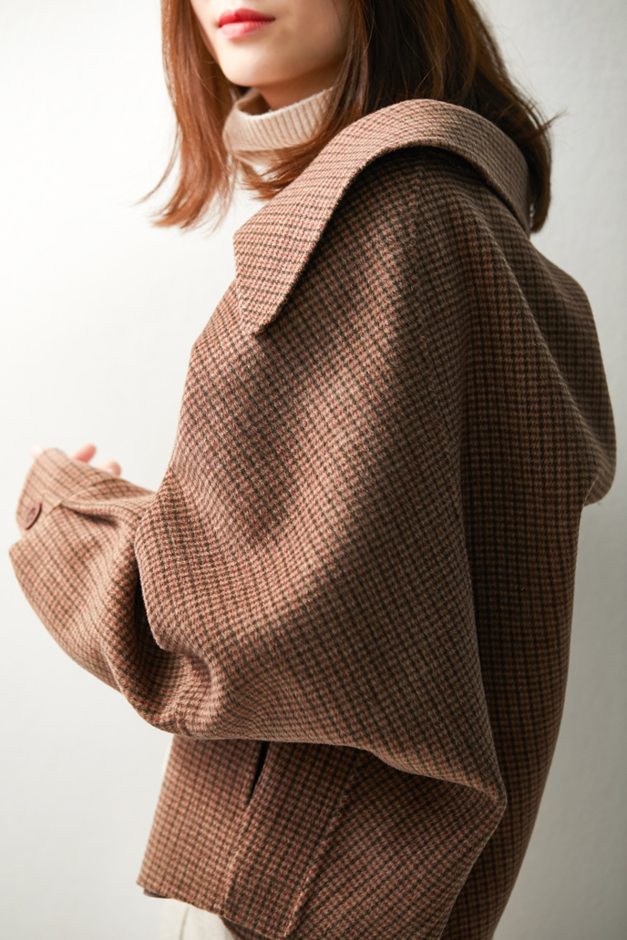 [WT116116AG] 笑 涵 pattern Hoa văn Houndstooth Len len lông cừu Handmade hai mặt hình bóng ngắn áo phao nữ dáng dài hàn quốc