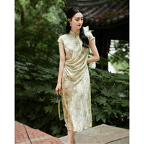 SQD684483MG] Amusement Park Play Butterfly Relief Jacquard 100 Mulberry Silk New Chinese Improved Qipao Dress