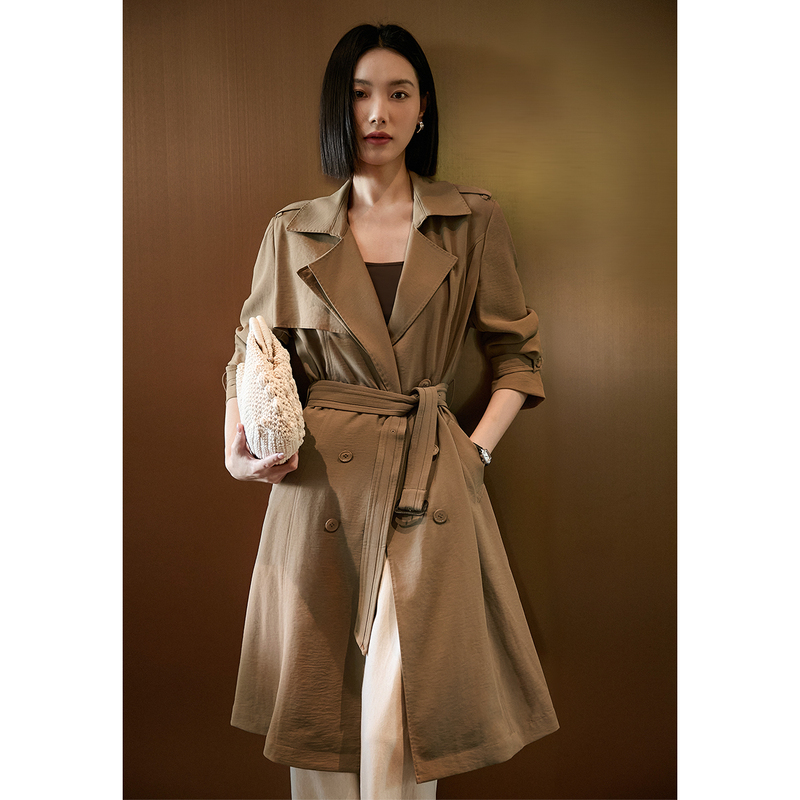 Ice Point Price Xiahange [Paper-Thin Figure] Slim to the Point of Being Friendless Classic Trench Coat with Linen Texture Mid-Length Coat for Women 26