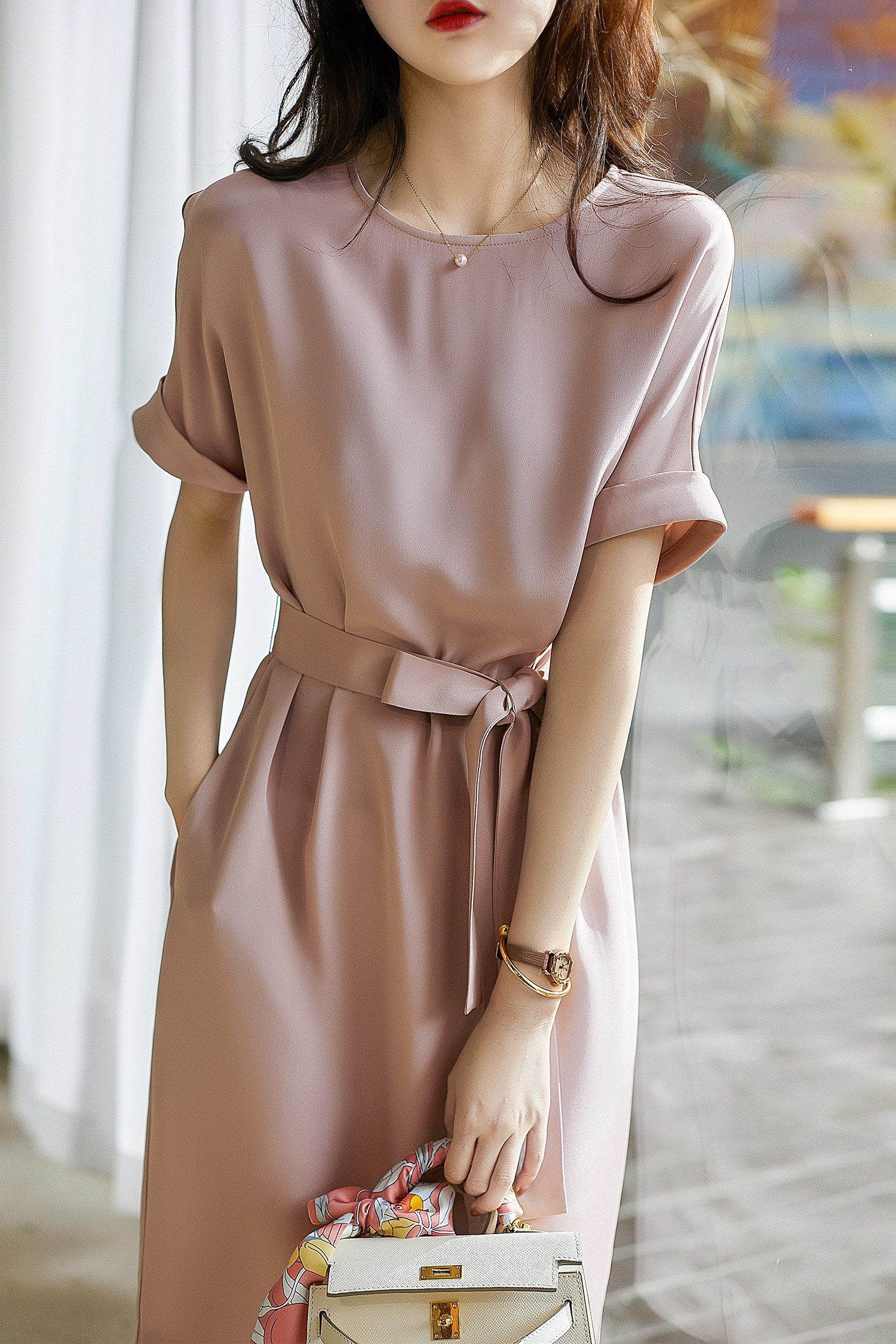Solid Color Mulberry Silk Dress 