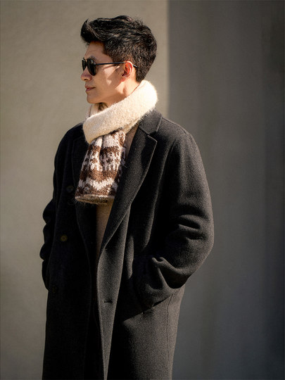 Xiaohan Night Watch шерстяное кашемировое пальто Tencel с двусторонними лацканами и двубортным пальто средней длины