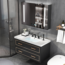 Nordic solid wood bathroom cabinet combination Modern simple face wash basin Small apartment bathroom sink mirror cabinet