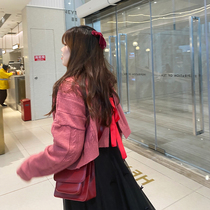 Jumimi micro fat mm large size custom fat sister sweet ribbon pink two-wearing sweater cardigan outside the female winter