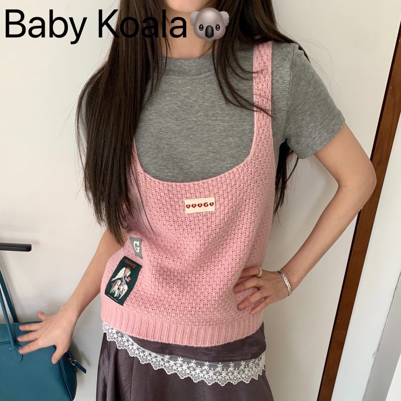 Designer Brand Yanag Genuine 2025 Spring Woven Patch Logo Logo Decorative Knitted Vest Basic T-Shirt