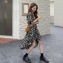 2021 new summer fat mm size womens tea break French floral high feel dress early spring skirt chic