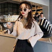 Đại học mùa thu mới Hàn Quốc sọc ulzzang khâu giả hai áo dài tay áo rộng nữ áo sơ mi nữ dài tay đẹp