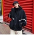 Hàn Quốc ulzzang lỏng sọc màu phù hợp với dây rút đứng cổ áo túi dây kéo cộng với áo len nhung áo len nữ thủy triều áo khoác vest nữ Áo len