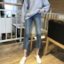 Mùa xuân mới Hàn Quốc ulzzang quần bó sát sinh viên denim chẻ tóc chín quần nữ thủy triều quần jean nữ lưng cao Quần jean
