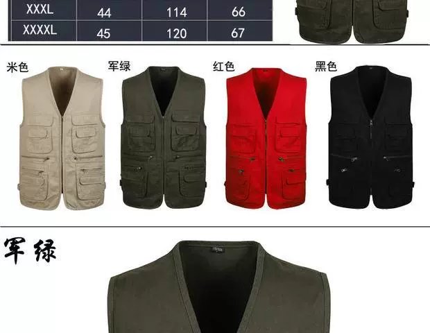 Mùa xuân và mùa thu mẫu mới cotton đa túi XL chụp ảnh câu cá nhiều túi trung niên vest nam vest áo thun nam body