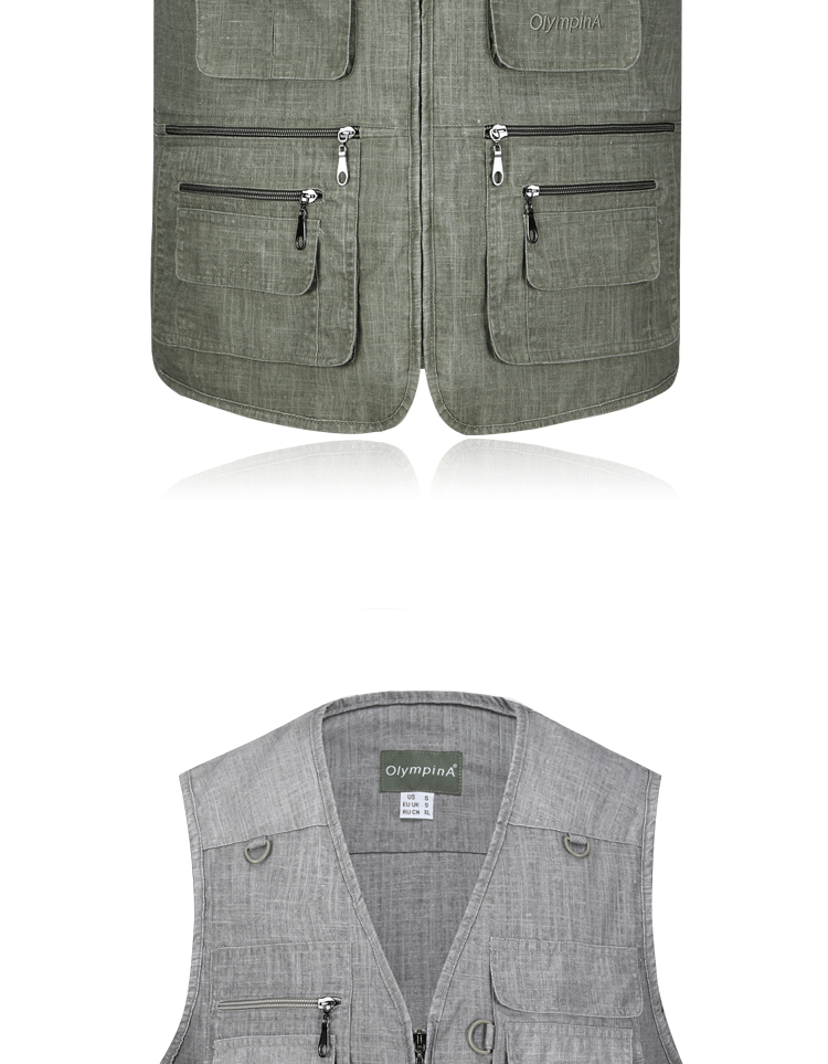 Mùa xuân và mùa hè vest vest vest người cao tuổi trung niên cha mùa xuân áo khoác cotton trung niên vest vest nam nhiều túi áo ba lỗ trắng