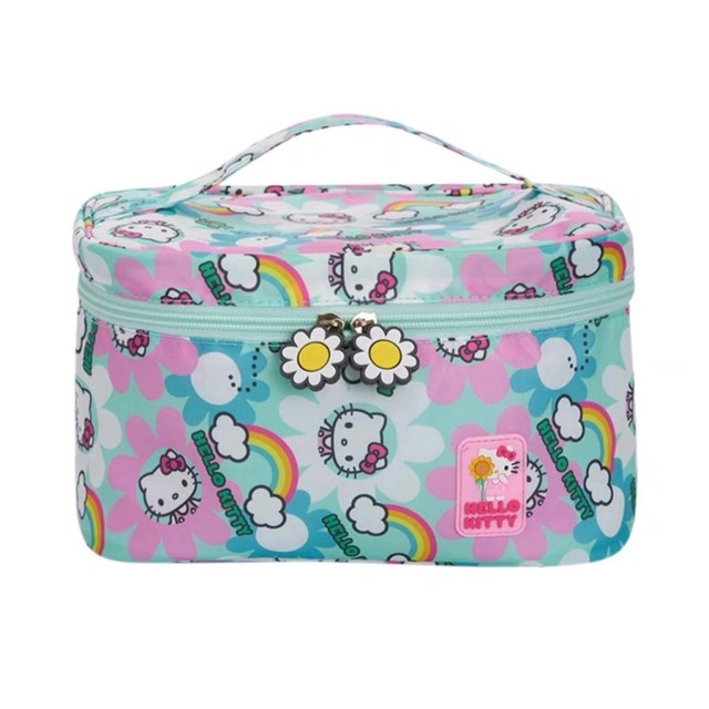 Cartoon printed sun flower zipper with handmade makeup bag