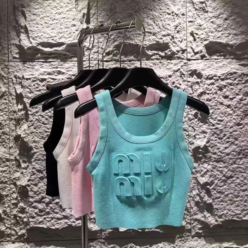 Korean Style Outfit 2026 Summer New Three-Dimensional Printed Letter Knit Solid Color Tank Top Short T-Shirt Women's Top Korean Style Outfit 2026 Summer New Three-Dimensional Printed Letter Knit Solid Color Tank Top Short T-Shirt Women's Top