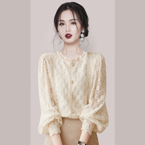 MAJE DVAWN lace jersey undershirt woman 2022 early spring new splicing lace round collar foam sleeveless blouse blouse
