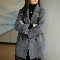 MAJE DVAWN herringbone double-sided cashmere coat womens mid-length 2022 winter new woolen coat