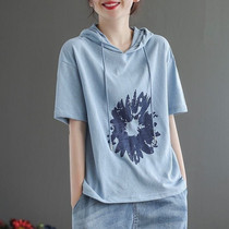 MAJE DVAWN fashion print t-shirt female summer 2022 new online red even cap round neck fashion blouse