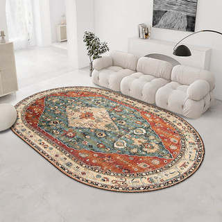 美式乡村客厅餐厅椭圆形地毯欧美复古ins卧室满铺家用沙发地垫