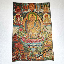 Tibetan Thangka Painting Longevity Buddha Nepal Thangka Brocade Painting Silk Embroidery Yellow Tara Portrait Cloth Banner