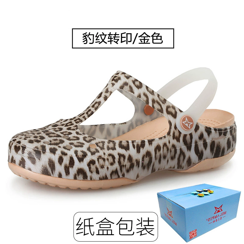 2020 mùa hè dép in mới Baotou lỗ giày nữ giày thạch Hàn Mary Jane dép phẳng trượt 