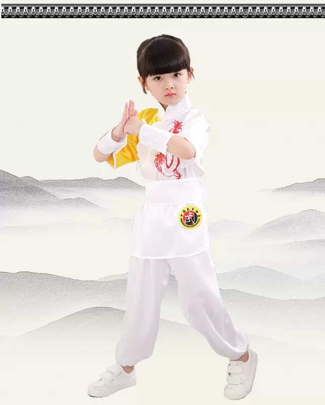 Quần áo võ thuật cho trẻ em học sinh tiểu học kung fu ngắn tay Trẻ em Trung Quốc luyện tập quần áo trẻ em nam và nữ quần áo biểu diễn múa của trẻ em - Trang phục