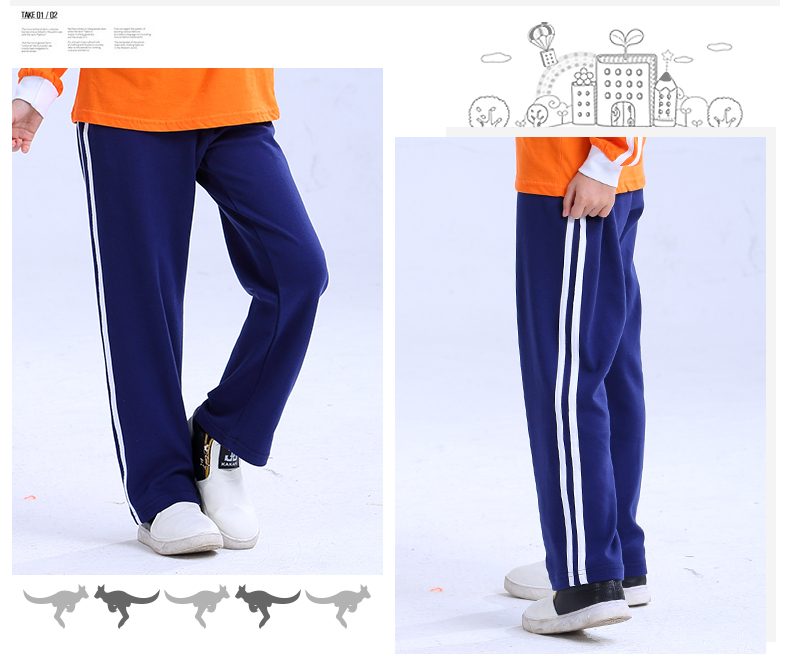 Đồng phục học sinh tiểu học và trung học cơ sở nam và nữ quần màu xanh và trắng cotton quần quần đi học Thâm Quyến hai thanh màu xanh đậm - Đồng phục trường học / tùy chỉnh thực hiện quần áo sành điệu cho be gái