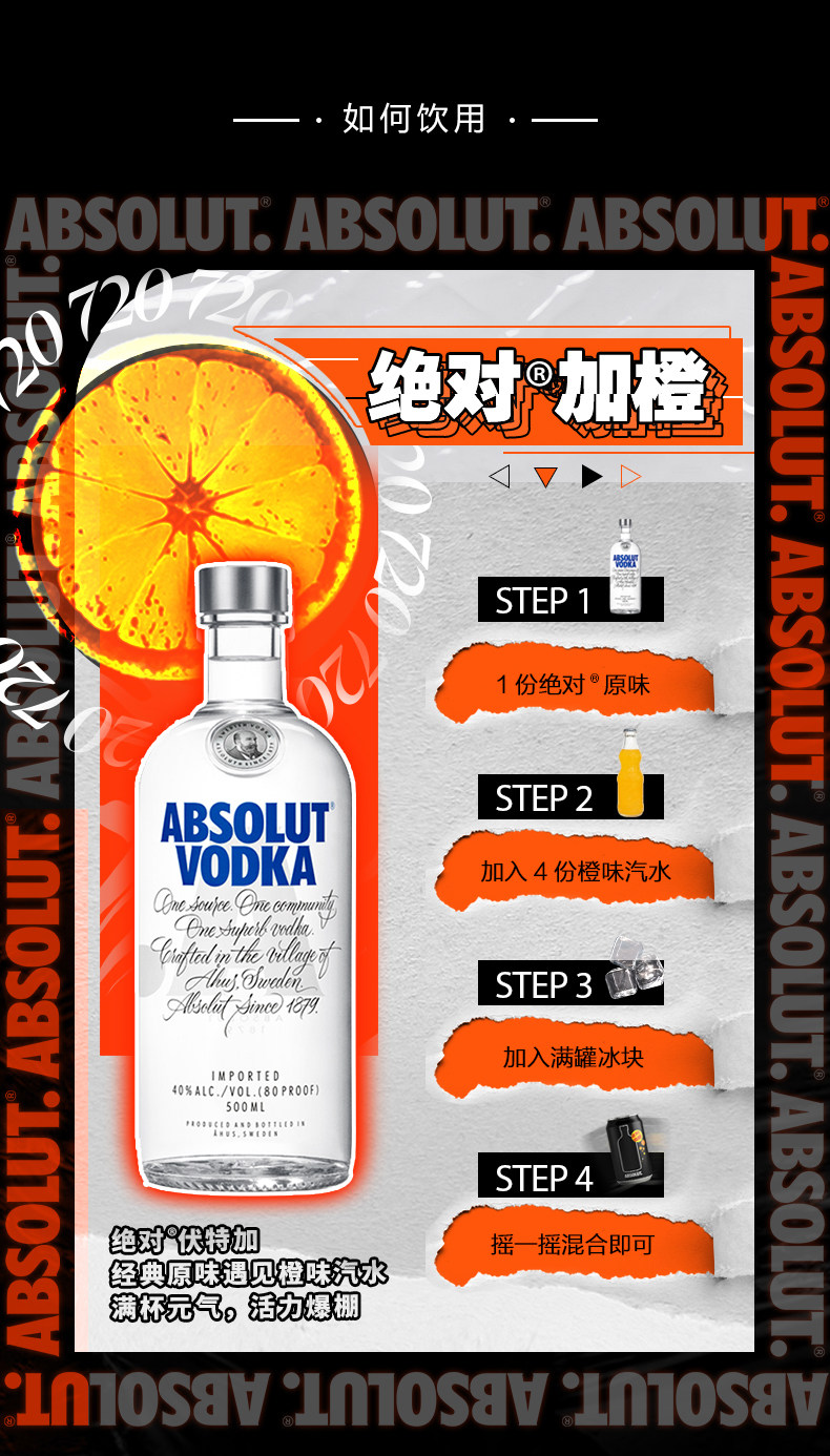 瑞典进口 ABSOLUT 经典原味 绝对伏特加 500ml 图2