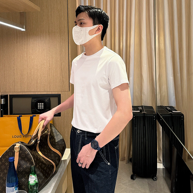 Solid color short-sleeved men's daily basic versatile simple half-sleeved T-shirt summer elastic bottoming shirt round neck T-shirt for men