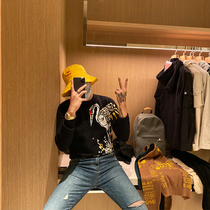 BROTHER autumn and winter retro red-crowned crane Jacquard knitted sweater Korean trend black round neck slim sweater men