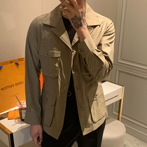 BROTHER autumn mens thin belted casual jacket 21 American fashion vintage hunting single breasted jacket