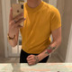 Summer ice silk short-sleeved men's light and familiar style elastic slim T-shirt 2022 Korean solid color cool thin T-shirt knitted half-sleeve