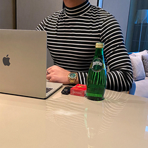 Brother autumn and winter men black and white striped half - tall sleeve shirts youth to make fashion blouse