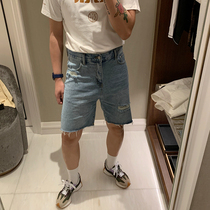 BROTHER Scratch design comfortable short jeans men summer hole pop half-piece pants casual shorts tide