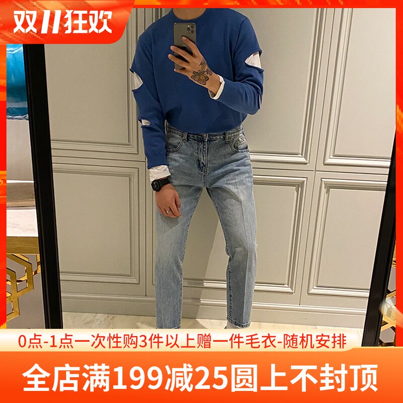 BROTHER 2020AW men's new fake two knitwear Korean ins Net Red personality sweater men's tide