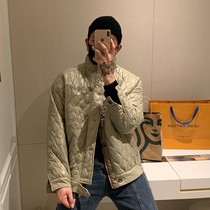BROTHER Korean winter quilted diamond-shaped grid collar cotton coat 2021 new vintage fashion trend cotton suit men