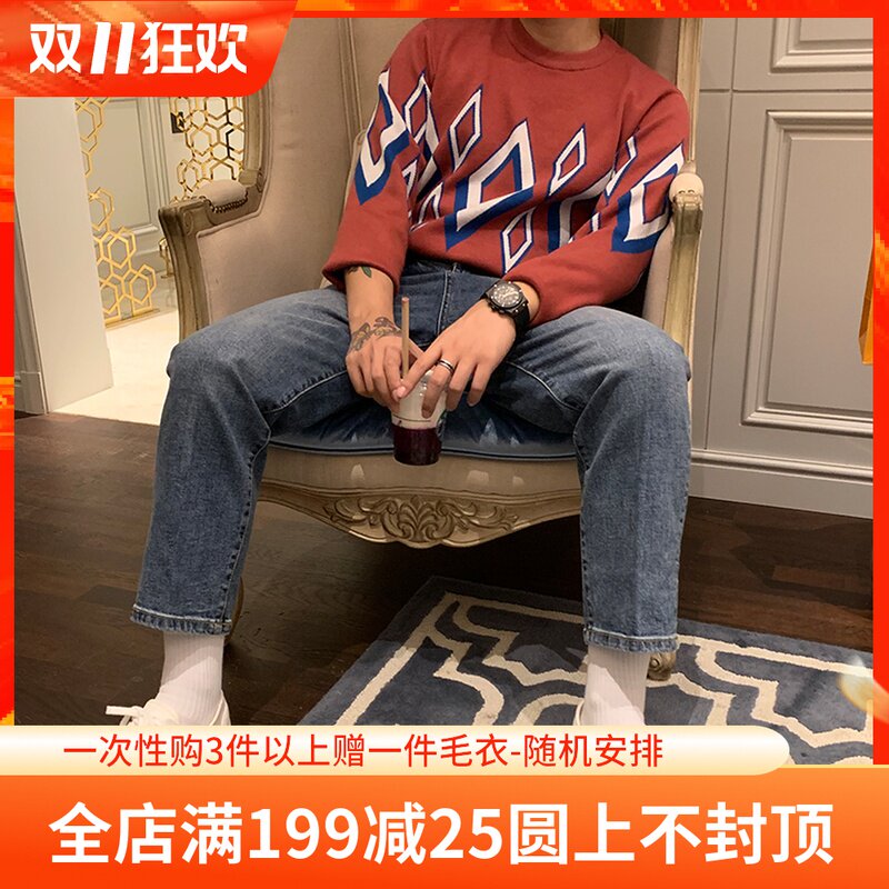 BROTHER autumn and winter men's round neck fashion knitwear European and American retro diamond jacquard personality trend sweater men