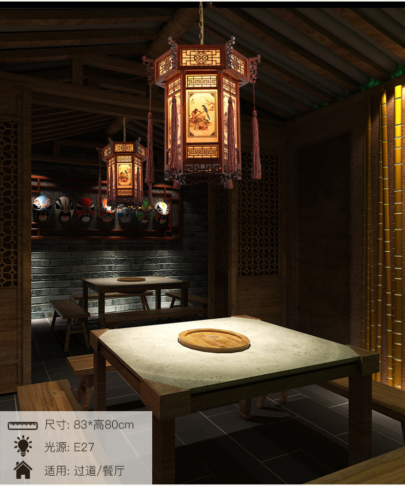 中式红灯笼吊灯仿古饭店风走廊门头寺庙祠堂复古六角实木宫灯-阿里巴巴