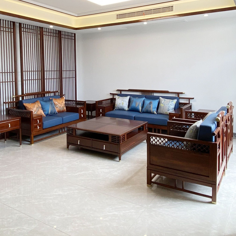 New Chinese style solid wood sofa combination ebony wood ebony wood modern Zen villa Dapingshu living room custom furniture - Taobao