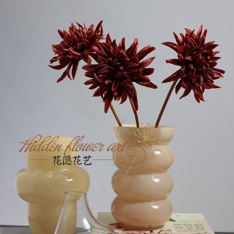 Artificial Flower Pu Texture Vintage Dahlia Dark Red Dark Green Orange Beige Pink Blue Purple Soft Decoration Designer Fake Flower