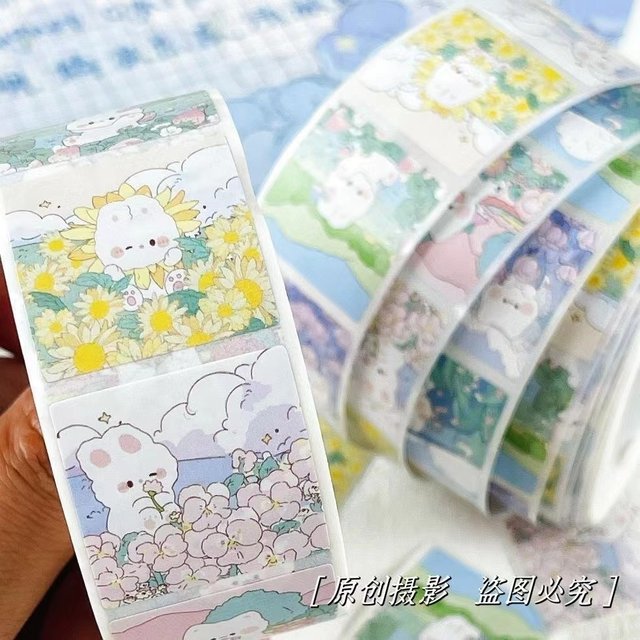 Cartoon cute lily of the valley rabbit tape sticker creative ins decorative seal sticker card wall sticker roll roll sticker 500 pieces