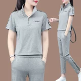 Спортивный костюм, хлопковый комплект для матери для отдыха, короткий рукав, 2025 года, для бега