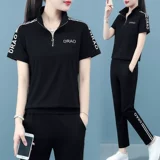 Спортивный костюм, хлопковый комплект для матери для отдыха, короткий рукав, 2025 года, для бега