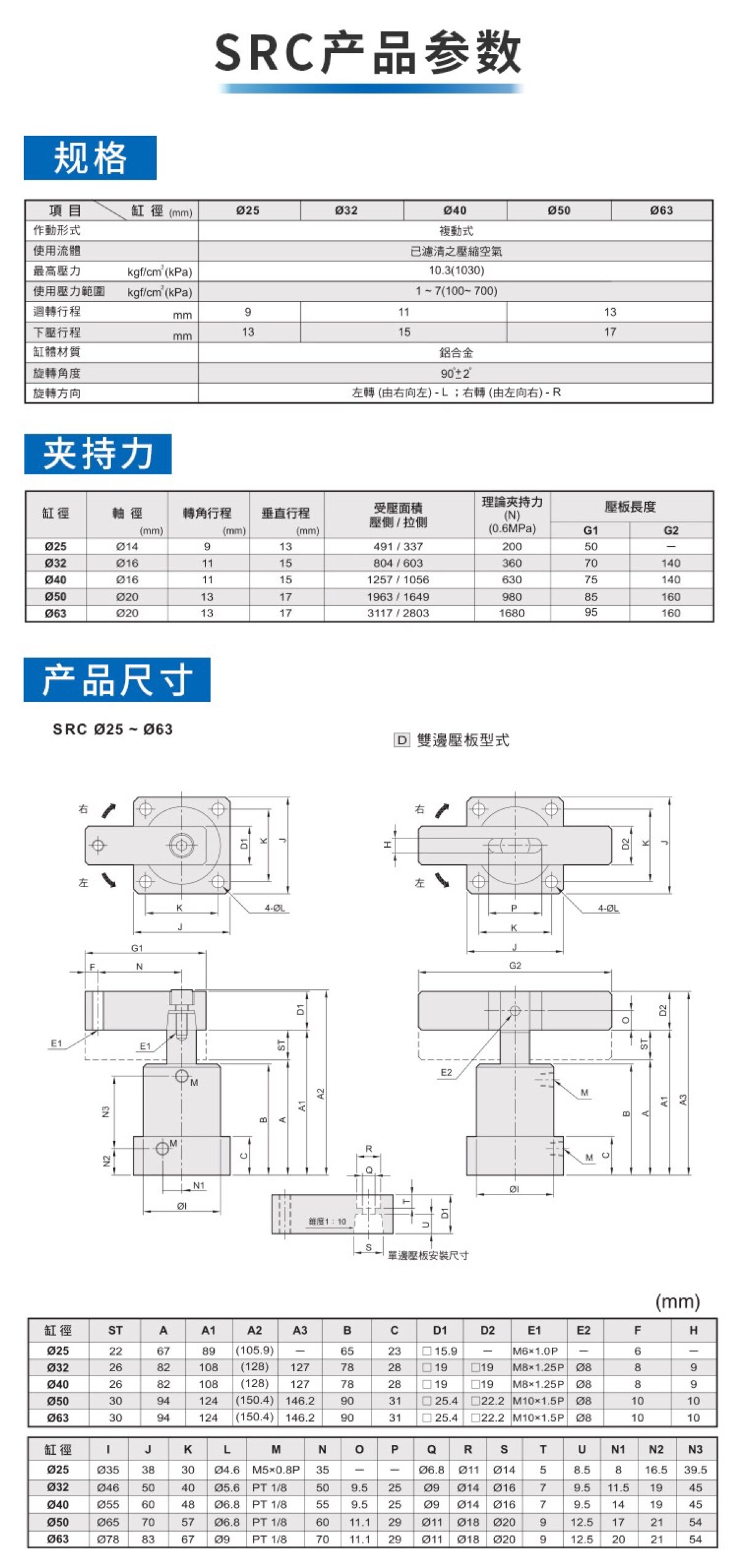 Цилиндр 转角气缸src/hsr/ack-r-l-25/32/40/50/63旋转夹紧下压气缸90度 Chclec