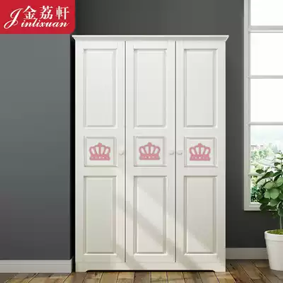 Children's bedroom storage cabinet double door wardrobe white economy three door four door girl small apartment wooden wardrobe