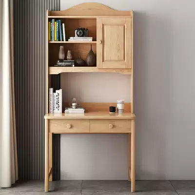Solid wood desk with bookshelf wood color 0 7 meters 0 8m90 students home study bedroom learning computer desk 1